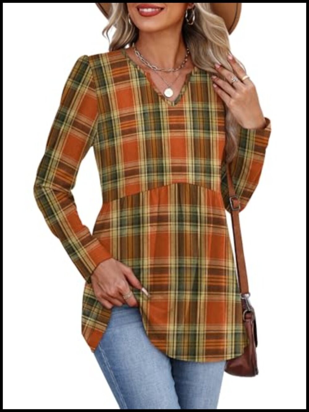 Women's Babydoll Peplum Top Long Sleeve V Neck Blouse Flowy Tunic - Picture 2 of 6